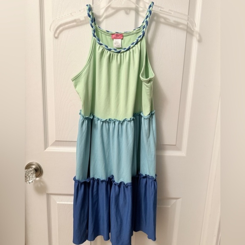 Zunie Green and Blue Color Block Girls XL Sleeveless Dress BK